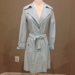 Light weight belted trench coat in light blue/white
